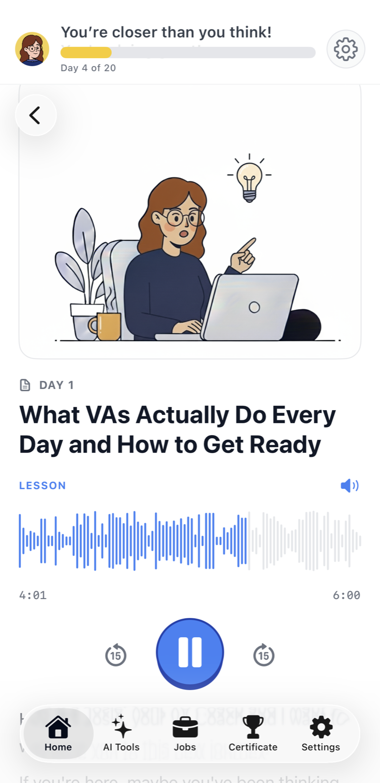 Audio lesson player with a tappable waveform