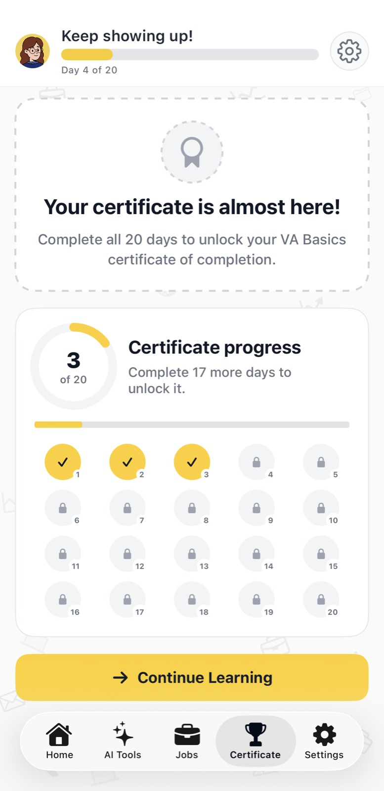 Certificate progress tracker