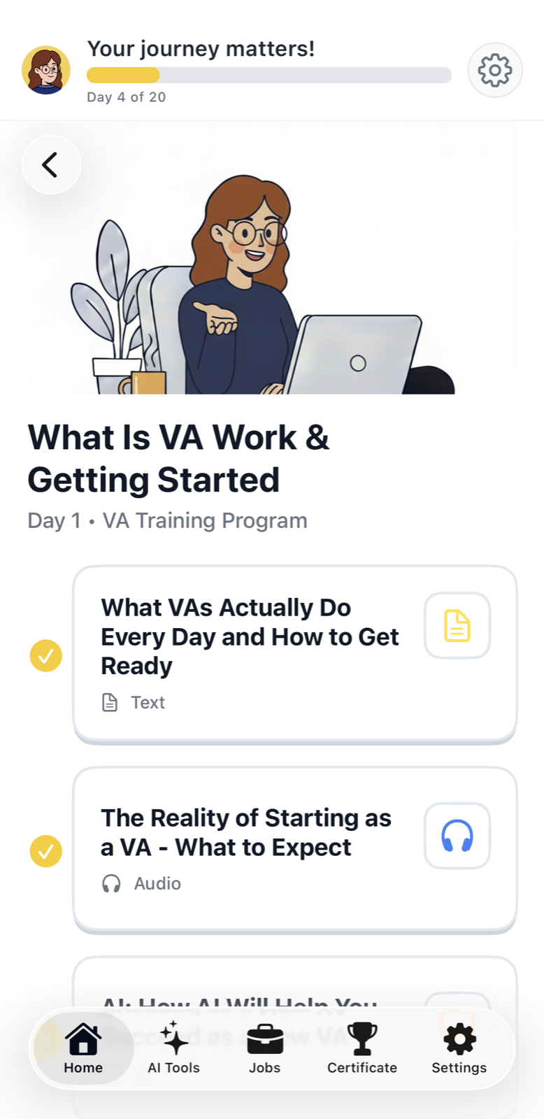 Day 1 lesson list in Josie AI Lite